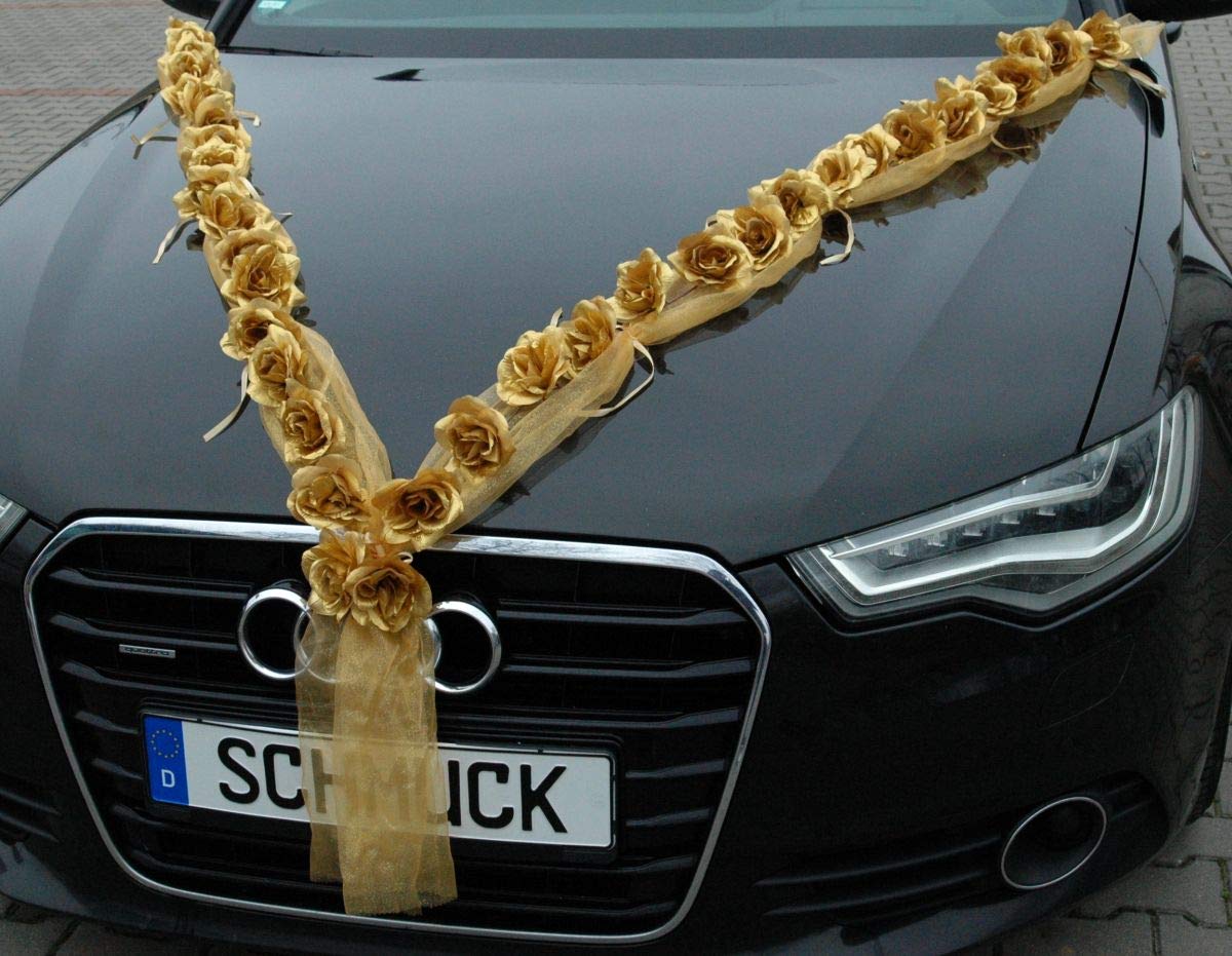 Gold Silber Auto Schmuck Braut Paar Rose Deko Dekoration Autoschmuck Hochzeit Car Auto Wedding Deko Ratan (RG Gold)