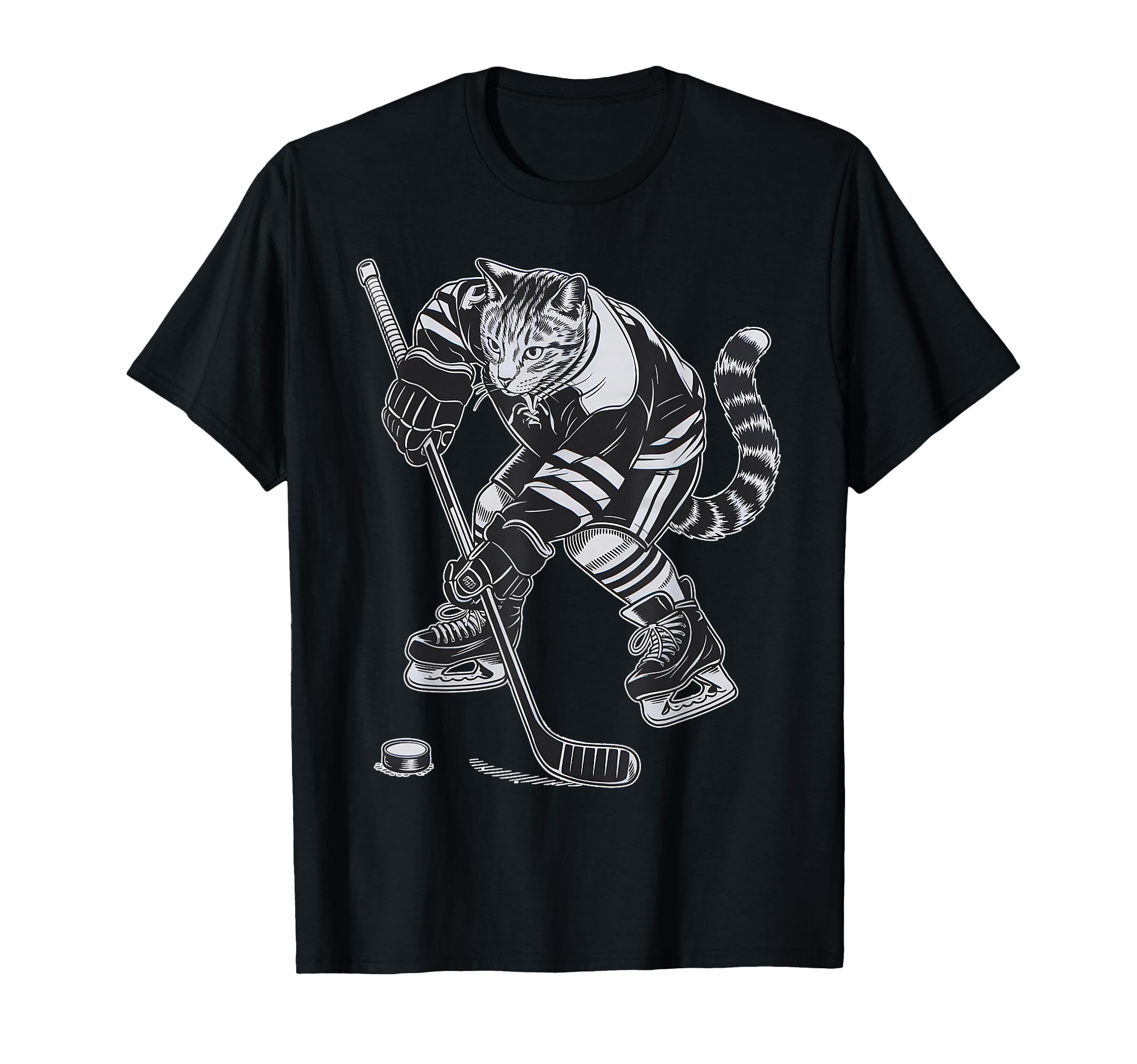 Vintage Cat Playing Hockey Kitten Lover Hockey Player T-Shirt