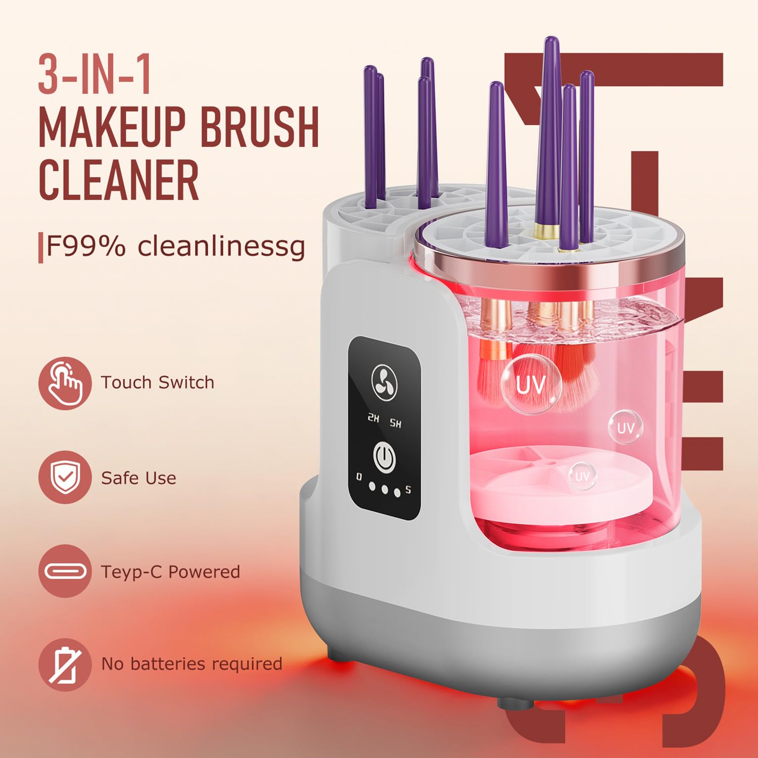 Electric Makeup Brush Cleaner Machine,Automatic Makeup Brush Cleaner with Dryer for Deep Cleaning,Make up Brush Cleaner Fit for All Size Makeup Brush - Image 2