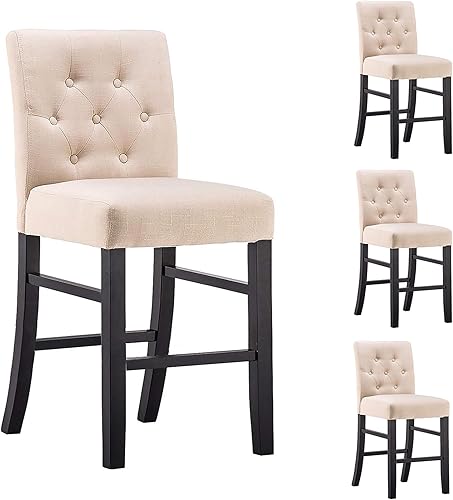 YEEFY Juego de 4 y 2 taburetes de bar de 24 pulgadas de altura de mostrador para isla de cocina, taburetes de bar tapizados con botones y altura de