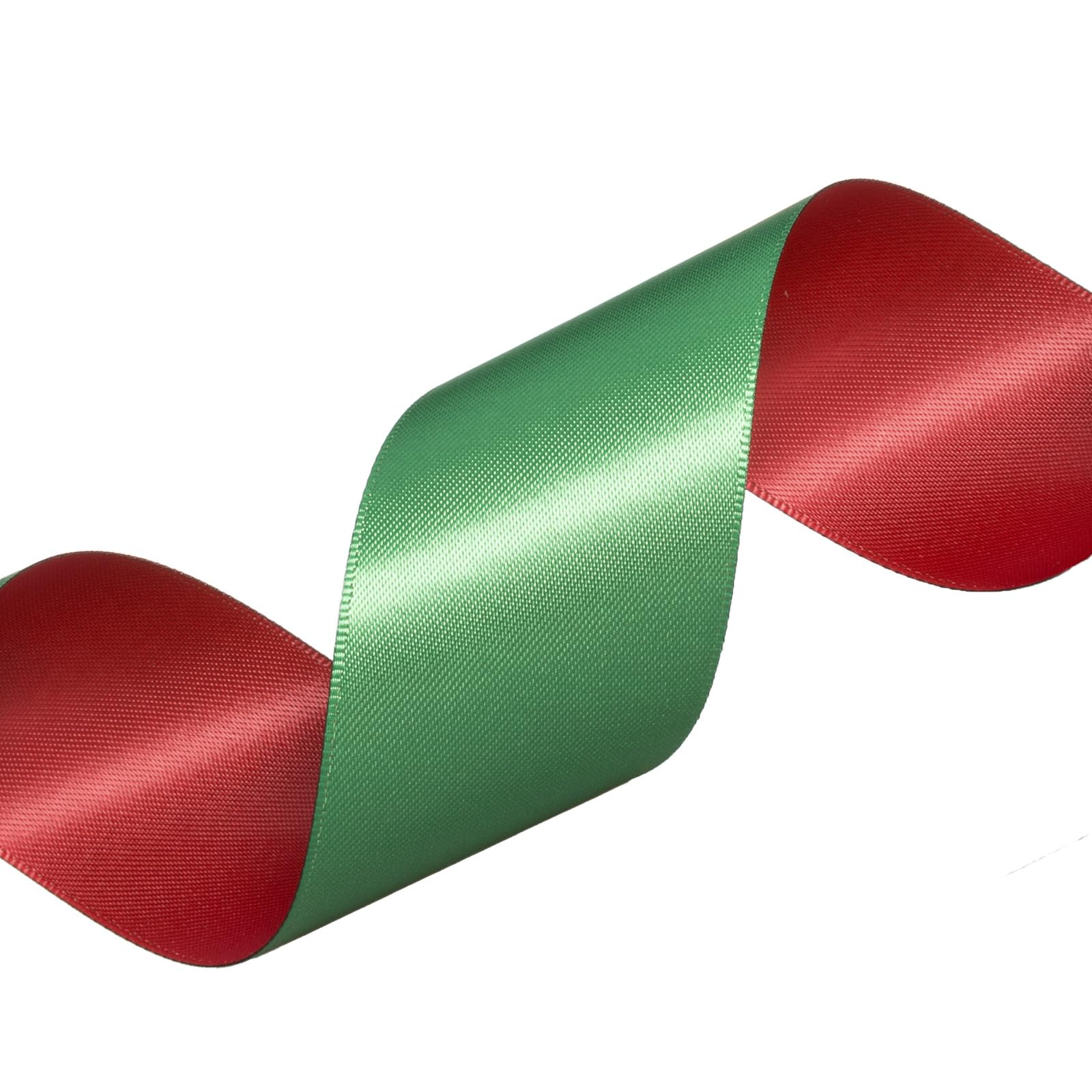 YASEO Dwustronna dwukolorowa wstążka, 20 metrów, 1 1/2 cala, dwustronna zielona i czerwona satynowa wstążka na Boże Narodzenie, ślub, urodziny, pakowanie prezentów i dekoracja imprezowa