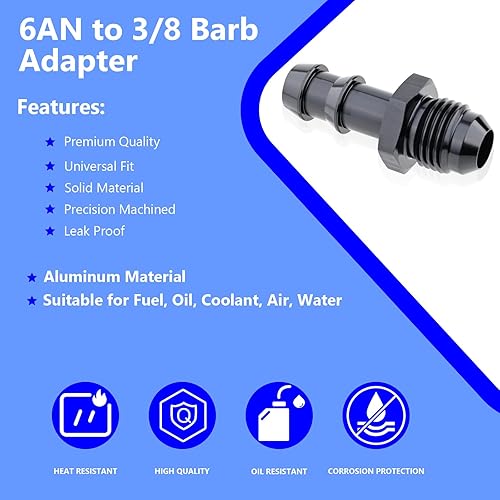 Miniatura 6 de 8AN - Adaptador recto macho a 12 manguera de púa, accesorio de línea de combustible de púa giratoria recta de aluminio (anodizado negro)