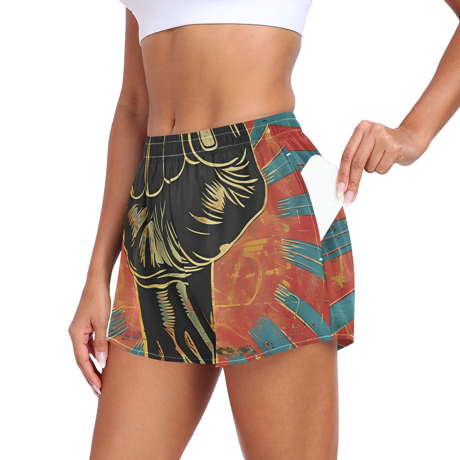 EtherSpher Protest Fist Illustration Women Athletic Shorts Ouick Dry Teens Swim Shorts for Soccer Teenis Exercise Indoor Short para Mujer L