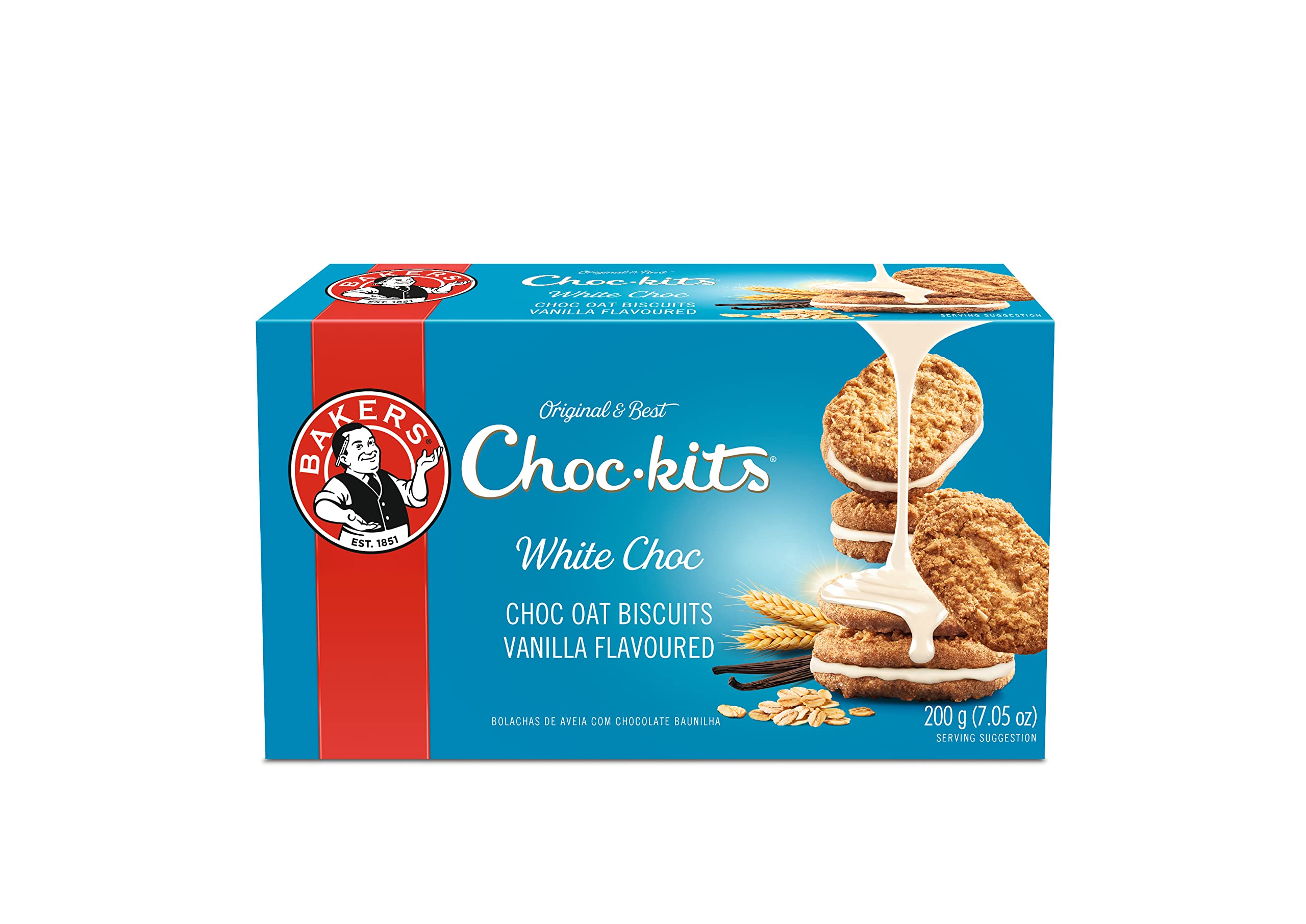 Baker's Choc-kits Crunchy Oat Biscuits/Cookie | White Chocolate | Pack of 2 | 16 - 20 Cookies a Box | Kosher | Halal | Real Chocolate | Finest Ingredients | 16oz |: White Chocolate 7.05 Ounce (Pack of 2)