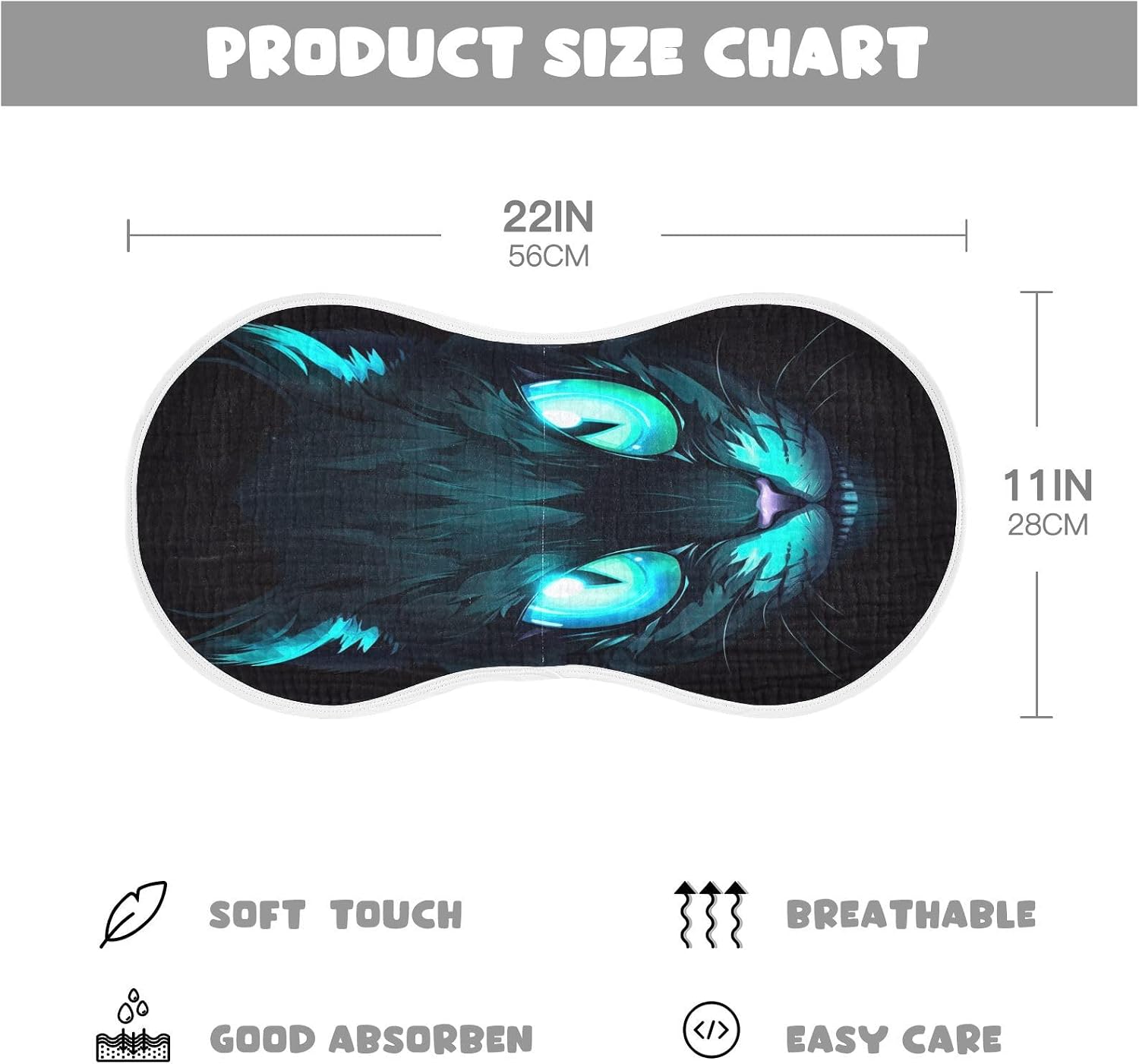 Blue Neon Cat Eye Muslin Baby Burp Cloths Feeding Cloths Face Towel Soft and Absorbent Bibs for Newborn Boys Girl- 4 Pack