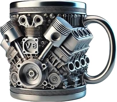 V8 V6 Engine Design Insulated Coffee Mug, 15Oz Stainless Steel Cup with Handle for Car Lovers Gift V8, Large