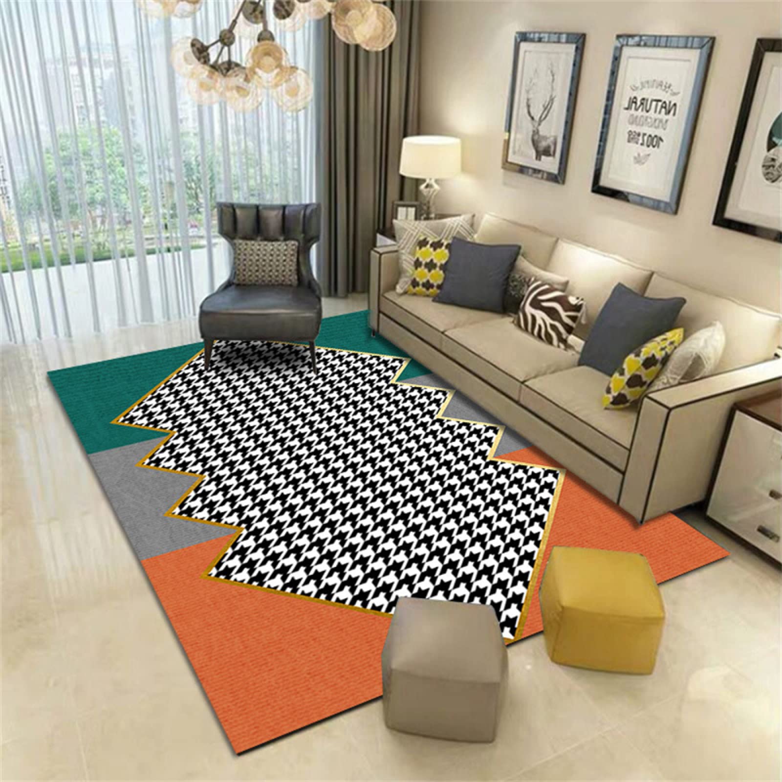 Tapis chambre enfant fille géométrique noir et blanc pour coin lecture chic