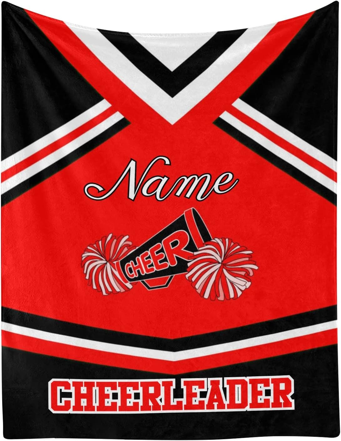Cheerleader Dark Red White & Black Personalized Blanket with Name Soft Fleece Throw Blankets for Men Women Birthday Wedding Gift 50X60 inch