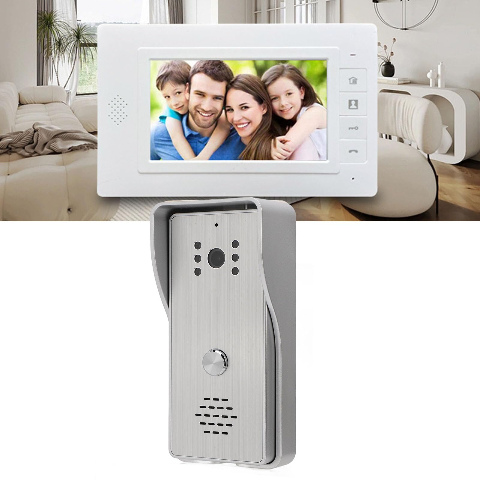 Système D'interphone Vidéo Filaire, Kit de Sonnette de Visiophone Intelligent avec Moniteur de 7 Pouces, Caméra de Vision Nocturne Grand Angle, Montage Mural, pour Appartements,