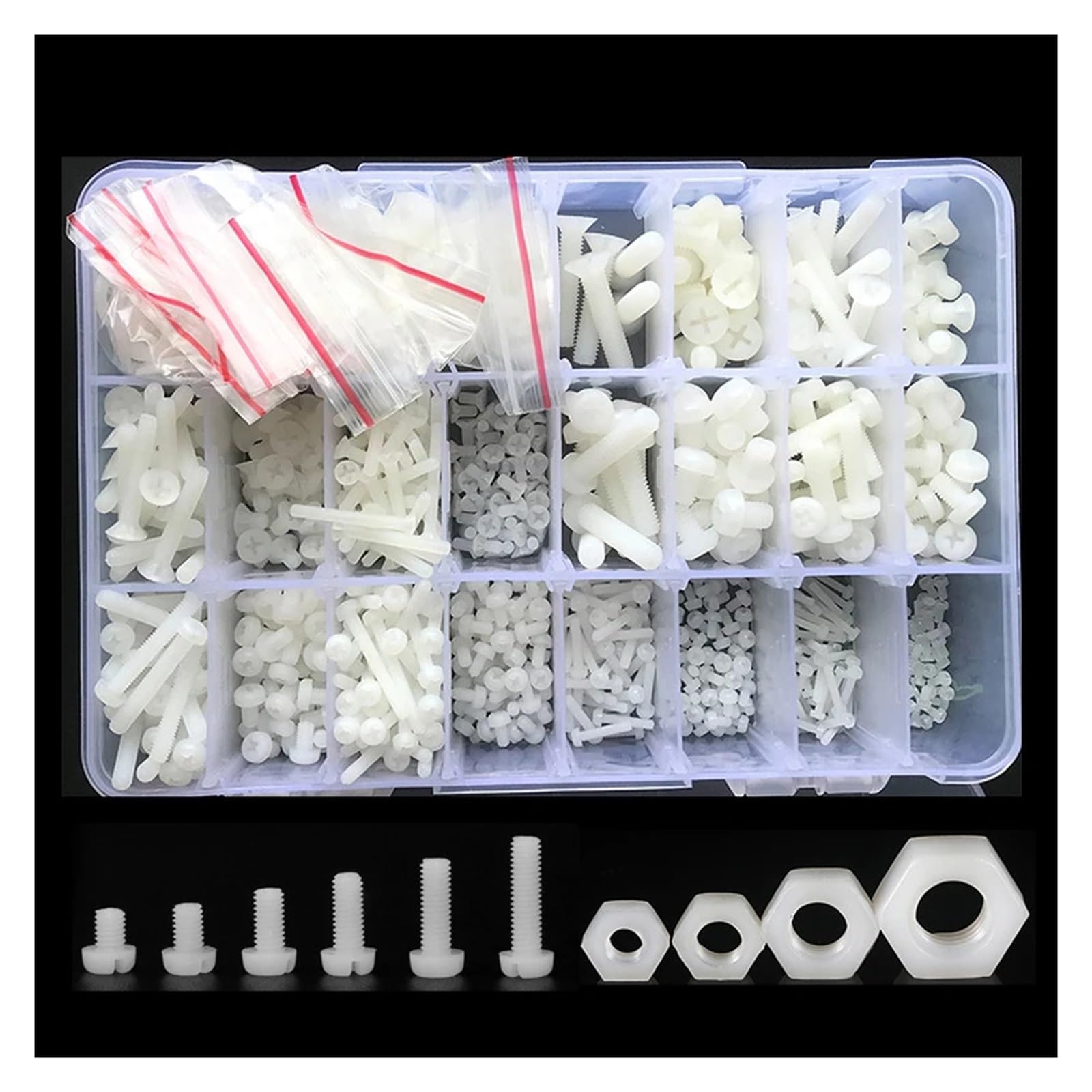 Juego de Tuercas y Tornillos de Nailon Blanco M2 M2.5 M3 M4 M5 M6, Rosca métrica, Cabeza Plana de plástico, Perno Redondo Cruzado, Tornillo Aislado de plástico(M2-M6 (1 Set))