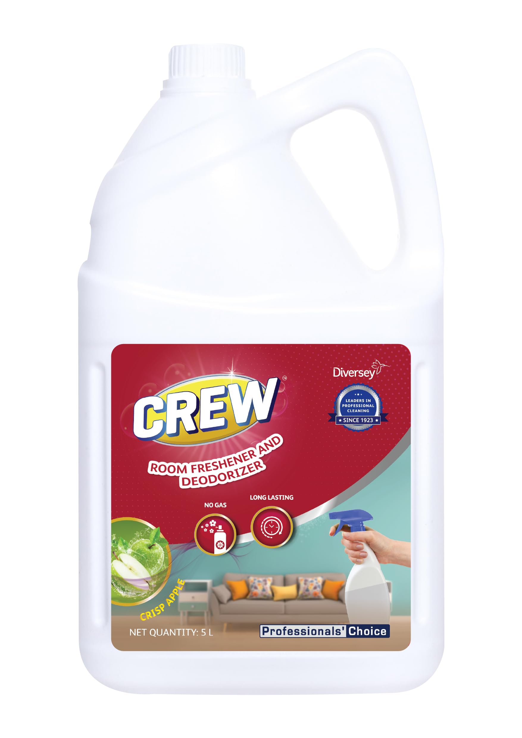 Diversey Crew Air Room Freshener, Crisp Apple Spray-5 L, Water Based Eco Friendly Formula, Colorless, 5L (Ca05)