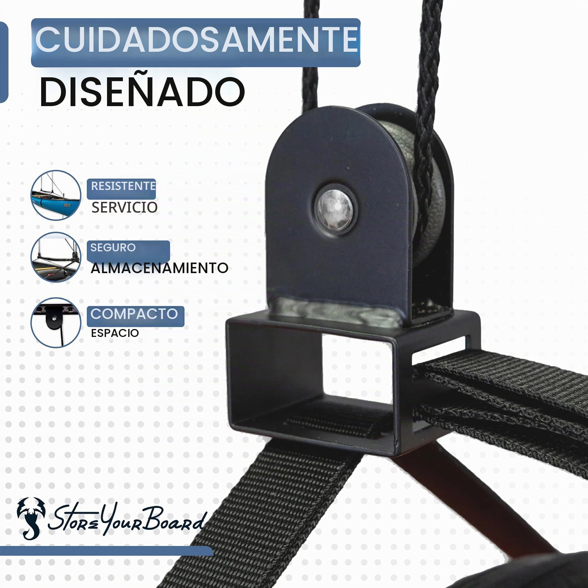 StoreYourBoard Polea de almacenamiento para escalera de techo de garaje, sistema de elevación superior, 150 lb