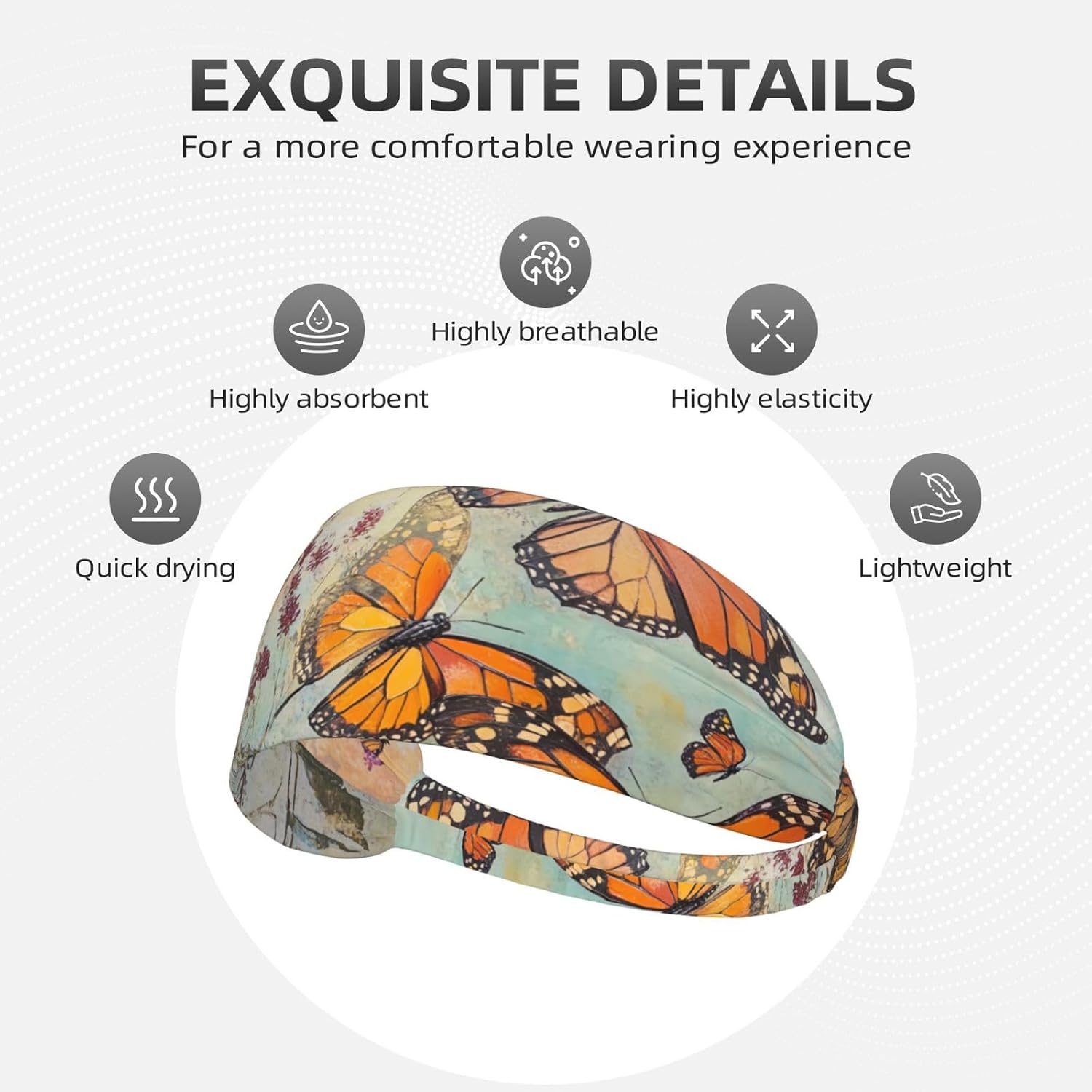 Unisex Workout Headbands Non Slip Sport Sweatbands Yoga Hairbands for Travel Fitness Athletic Moisture Wicking - Monarch Butterflies image 4