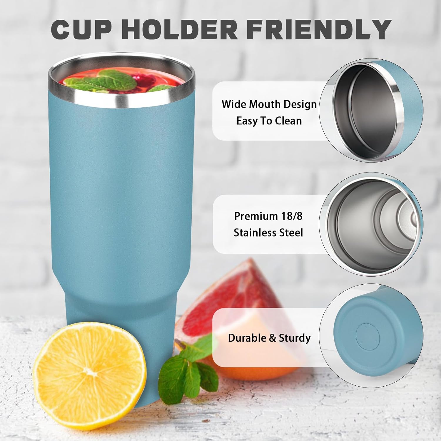 40 oz Tumbler with Lids and Straws, Stainless Steel Insulated Coffee Tumbler, Double Wall Vacuum Insulated Travel Mug Cup, Leakproof Thermal Coffee Cup for Hot and Cold Drinks (azure blue) - Image 3