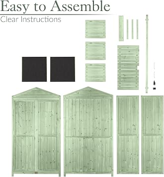 Christow Small Wooden Garden Shed, Double Door, Sage Green, 5.5ft | Space-Saving Slim Design, Configurable Shelves, Full Height Storage Section, Lockable Doors, Durable Fir Wood Construction