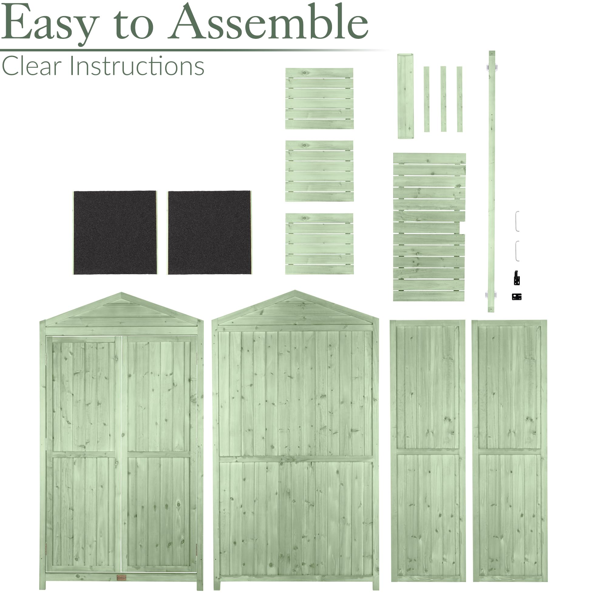 Christow Small Double Door Garden Shed – Sage Green, Tall Wooden Outdoor Storage, Slim Utility Shed, Three Configurable Shelves, Treated Wood, Lockable Doors, Sloped Roof, H166cm x W100cm x D64cm — view 6