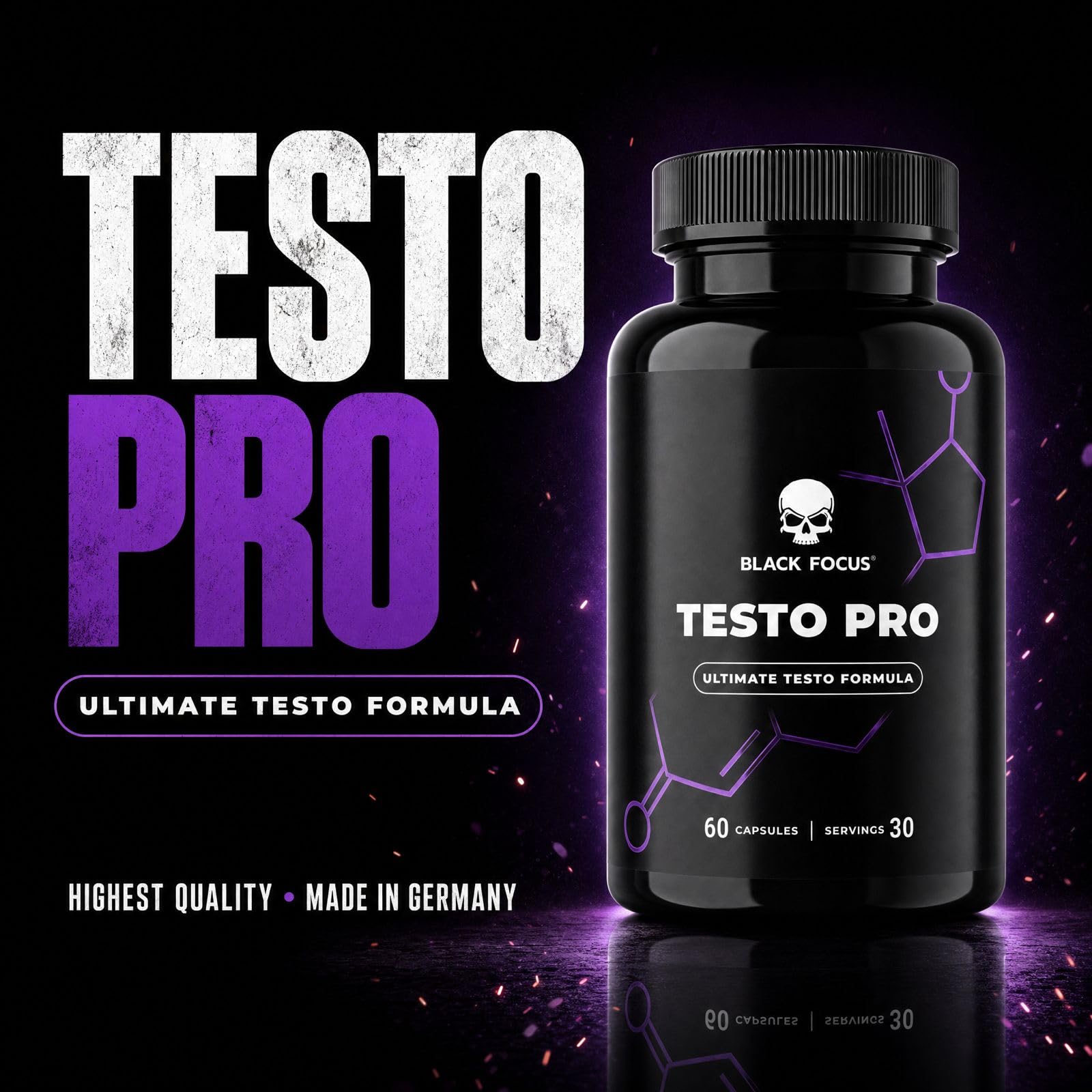 Testo Pro - Integratore Testosterone Uomo per Sport e Palestra, Supporto Forza e Prestazione Muscolare con Zinco, Fieno Greco 300 mg, Ashwagandha Shoden, Affron, Boro e BioPerine - 60 Cps