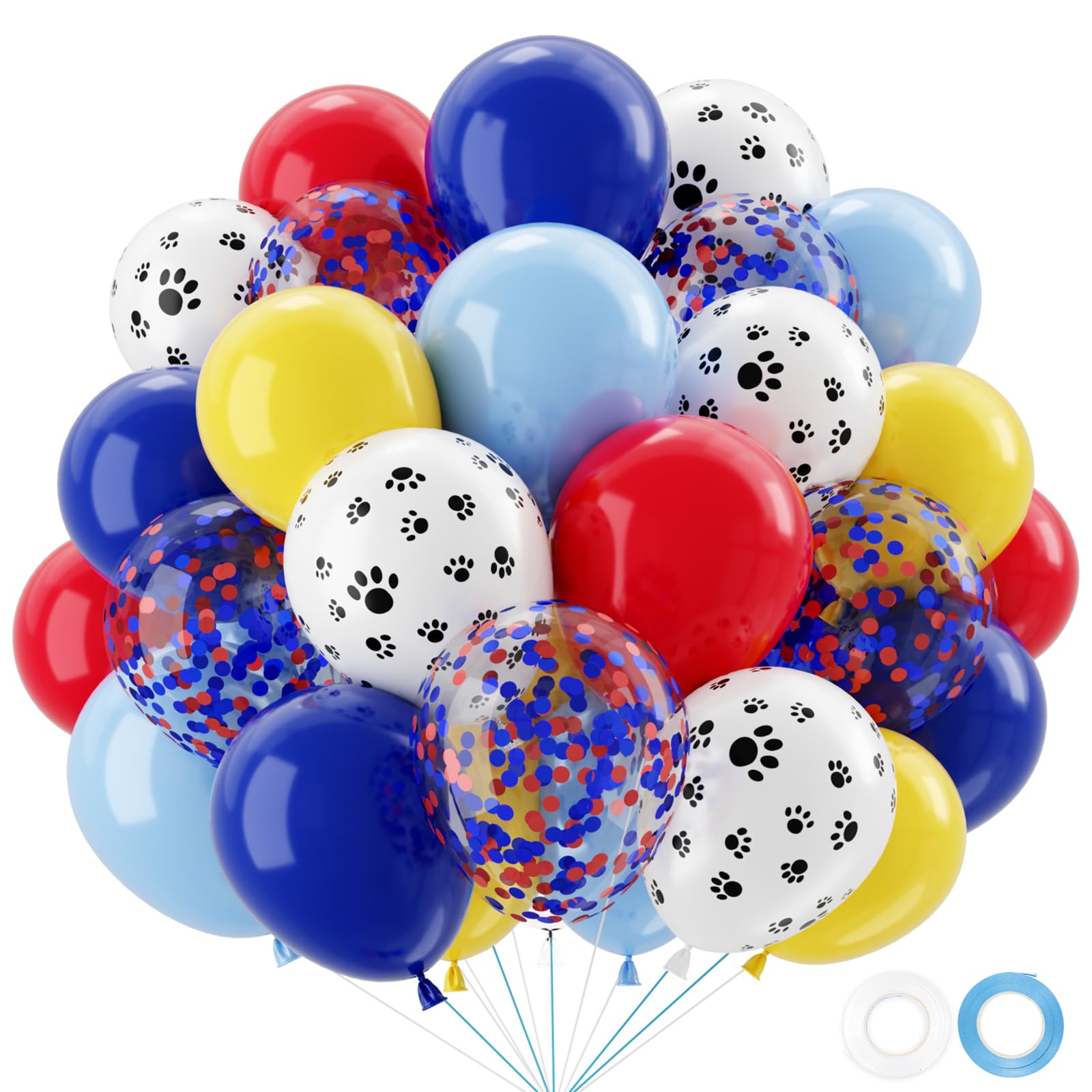 QIFU Dog Paw Balloons - 52PCS Royal Navy Blue Baloons, Pastel Blue, Red Yellow Balloon, Patrol Birthday Balloons For Kids Boys Birthday Decorations, Dog Puppy Theme Toy Party, Baby Shower Decorations — image 1