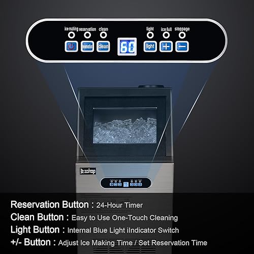 Vista 3 de Winado Máquina de hielo comercial 110LBS/24H, máquina de hielo independiente de acero inoxidable con contenedor de almacenamiento de 24 libras