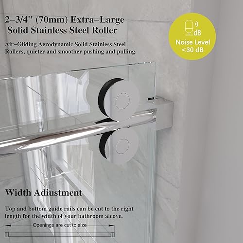 Miniatura 3 de Puertas correderas de ducha para bañera, sin marco, 56-60 pulgadas de ancho x 60 pulgadas de alto, ajustable, deslizante, 38 pulgadas (0.394 in),