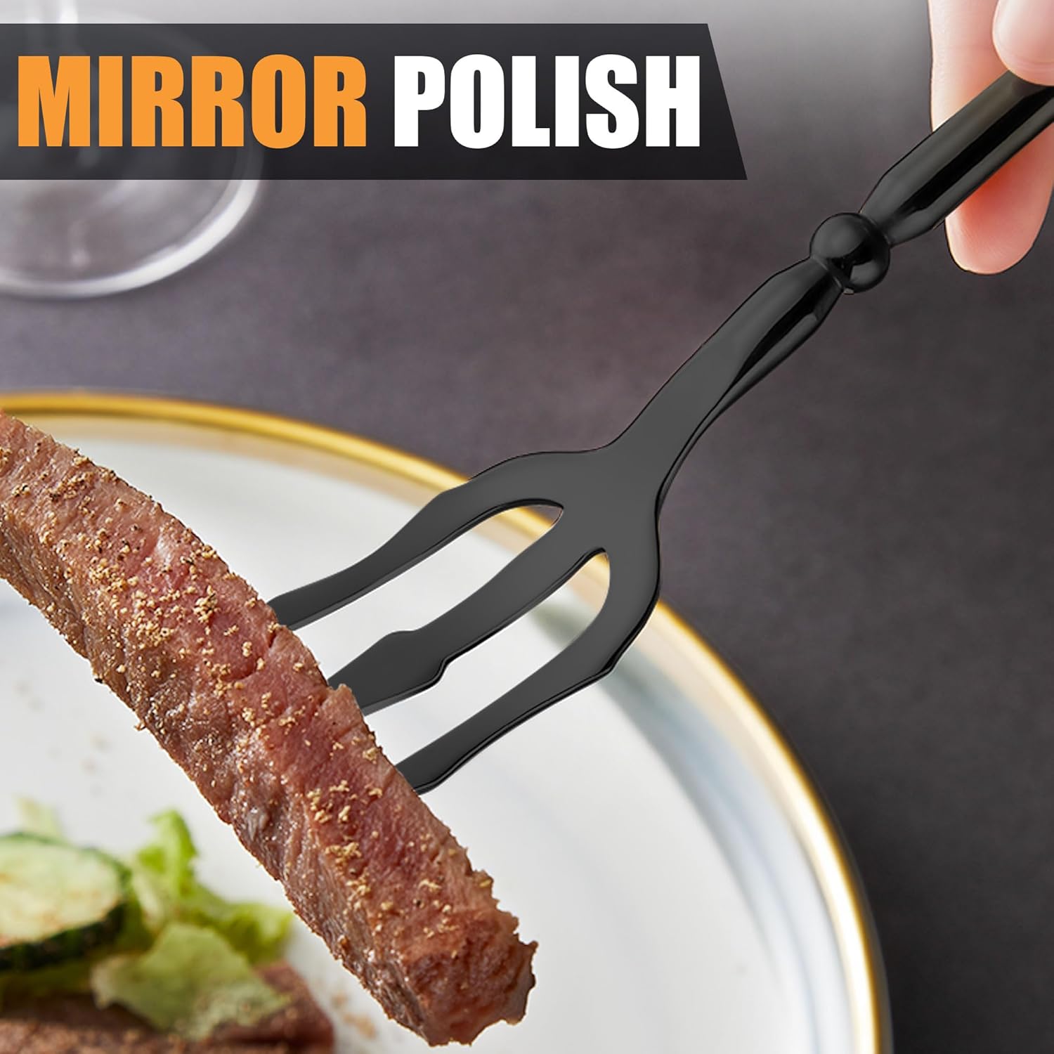 Black Unique Silverware Set,16-Piece Stainless Steel Cutlery Set for 4,Craft Flatware Set with Double-edged Knife,Mirror Polished,Dishwasher Safe