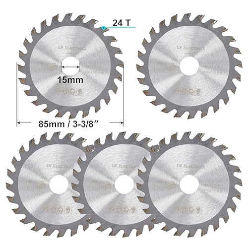 Miniatura 10 de Juego de 5 hojas de sierra circulares compactas de 3-38 pulgadas con eje de 1932 pulgadas TCTHSShoja de sierra de diamantemuela para amoladora