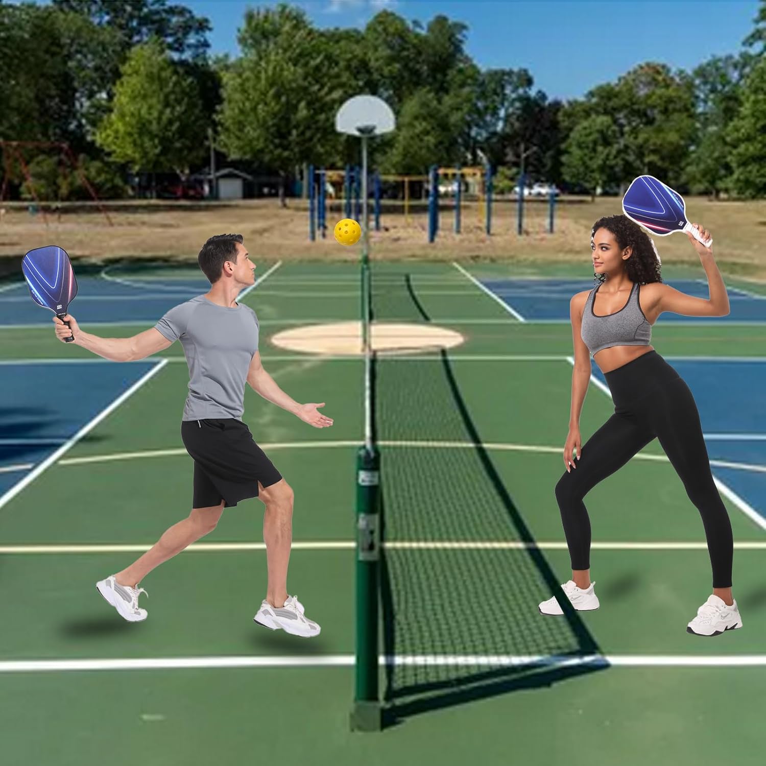 2024 Pickleball Paddles Set 2, with 1 White and 1 Black Racket, Honeycomb Fiberglass Board, 4 Pickleball Balls, 2 Cooling Towels, 2 Sweatbands, Pickleball Bag