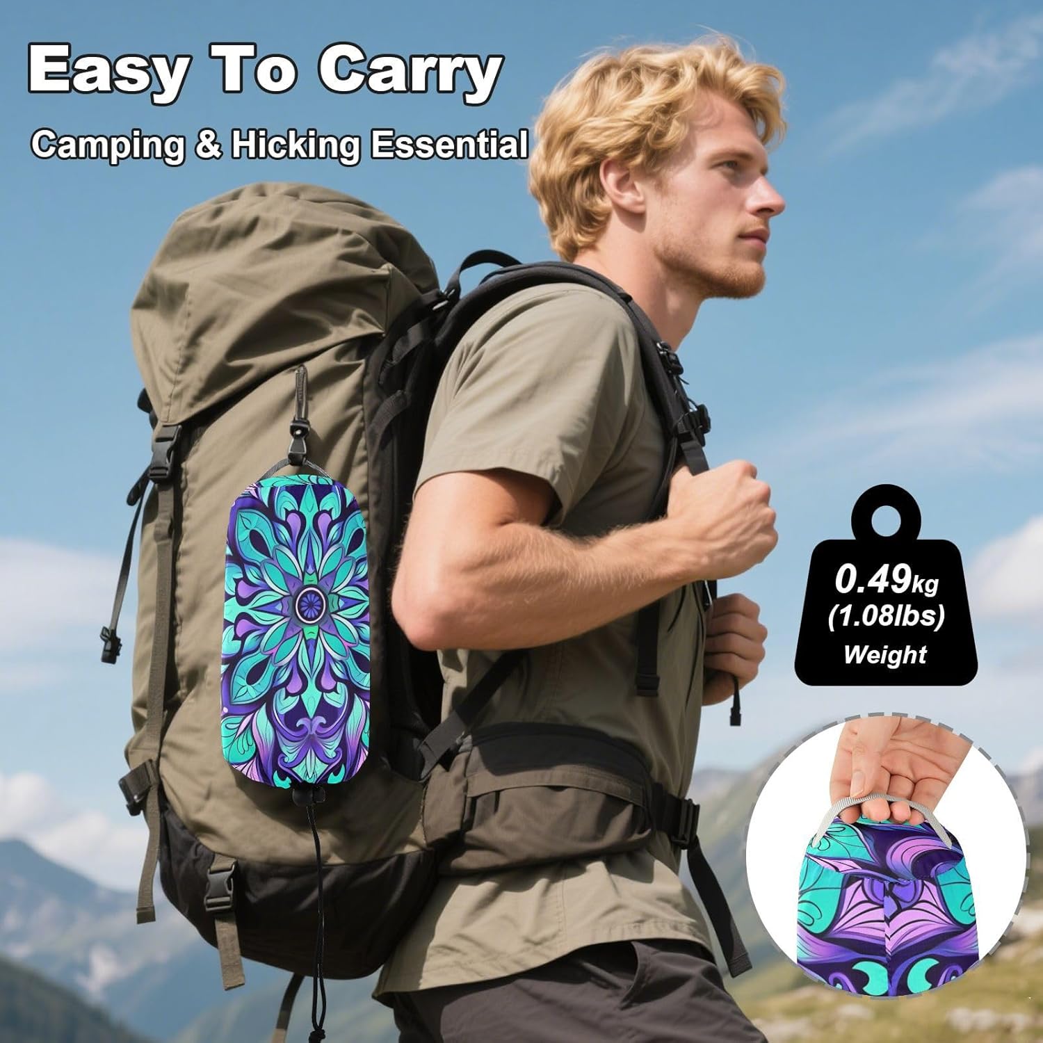 ALAZA Mandala Flower Gradient Boho Camping Hammocks Single or 2 Person 500 lbs Portable Parachute Travel Hammock w/Tree Straps for Hiking Backpacking Indoor Outdoor