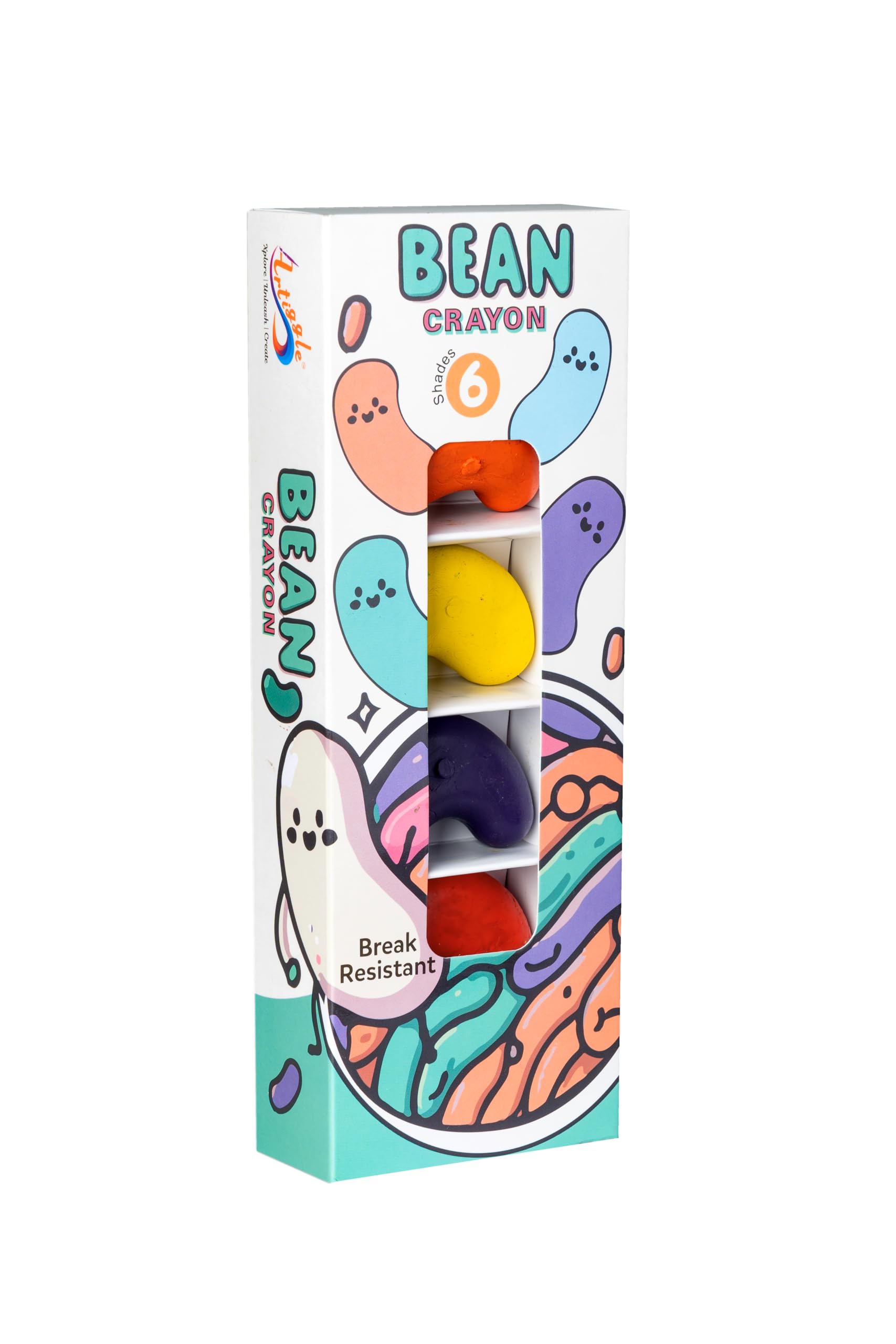 Bean Shape Crayons Set - 6 Vibrant Colors for Kids, Design for Easy Grip, Perfect for Art Projects and Creative Play | Gifts for Girls & Boys Ages 4, 5, 6, 7, 8, 9, Multicolor