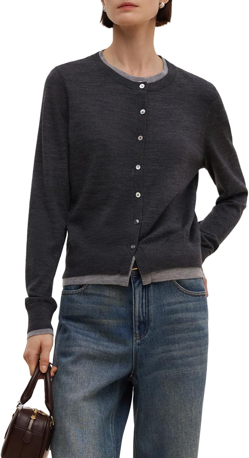 GOELIA Pure Cashmere Wool Cardigans Womens Sweaters Trendy Long Sleeve Button Down Cozy Loose Fit Knit Going Out Tops
