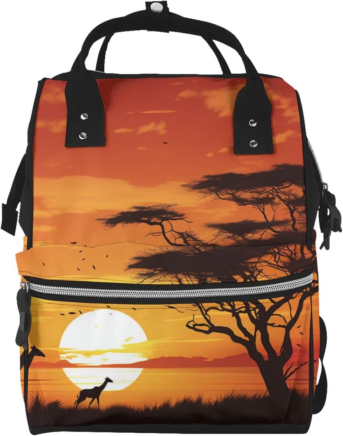 Funny African Sunset Diaper Bag Backpack Multifunction Nappy Bags Waterproof Mummy Backpack Large Capacity Travel Essentials Baby Bag with Changing Pad, Pacifier Holder