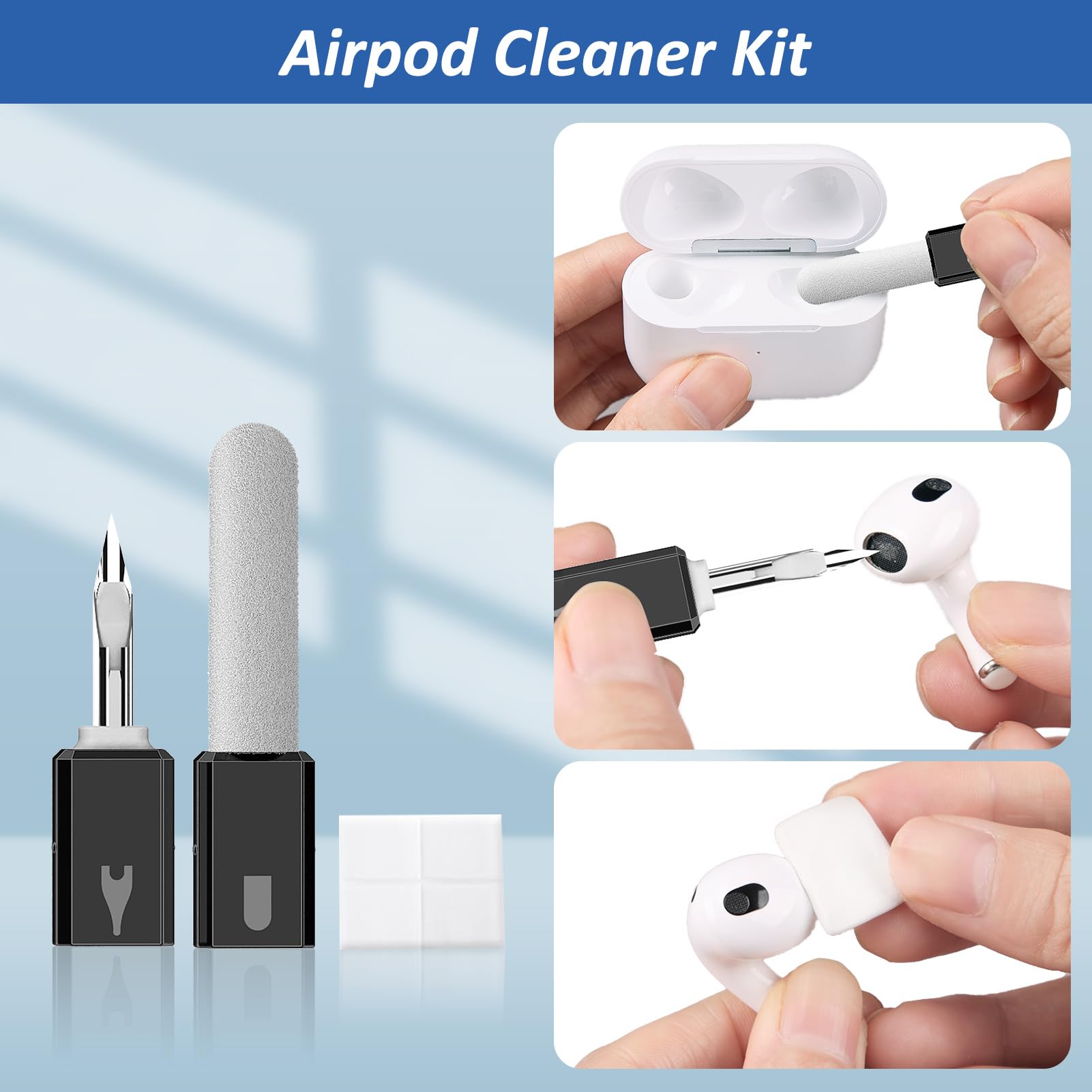 Kit de limpieza para iPhone, kit de limpieza multiherramienta de teléfono, herramienta de limpieza de puertos de carga, limpiador de teléfono para AirPods con detergente y cepillos para