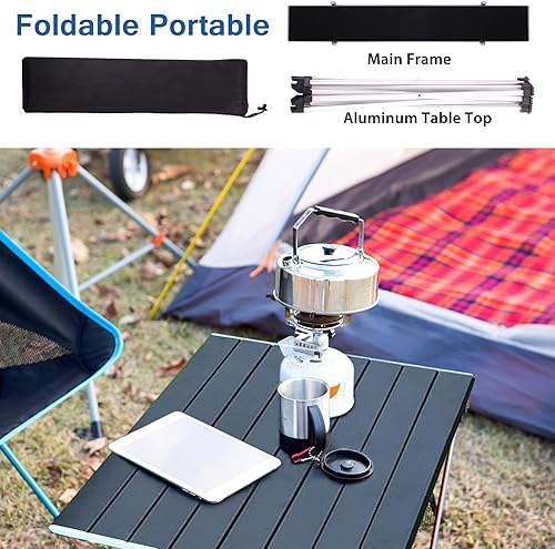 Miniatura 4 de Tesouro Mesa cuadrada plegable para acampar con bolsa de transporte, mesa cuadrada de aluminio ligero para exteriores, campamento, picnic, patios