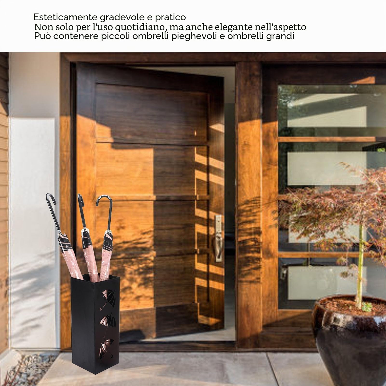 Fabater Portaombrelli in Metallo, Design Compatto, Portaombrelli Quadrato Stile Semplice per Casa, Ingresso, Ufficio, Hotel e Supermercato