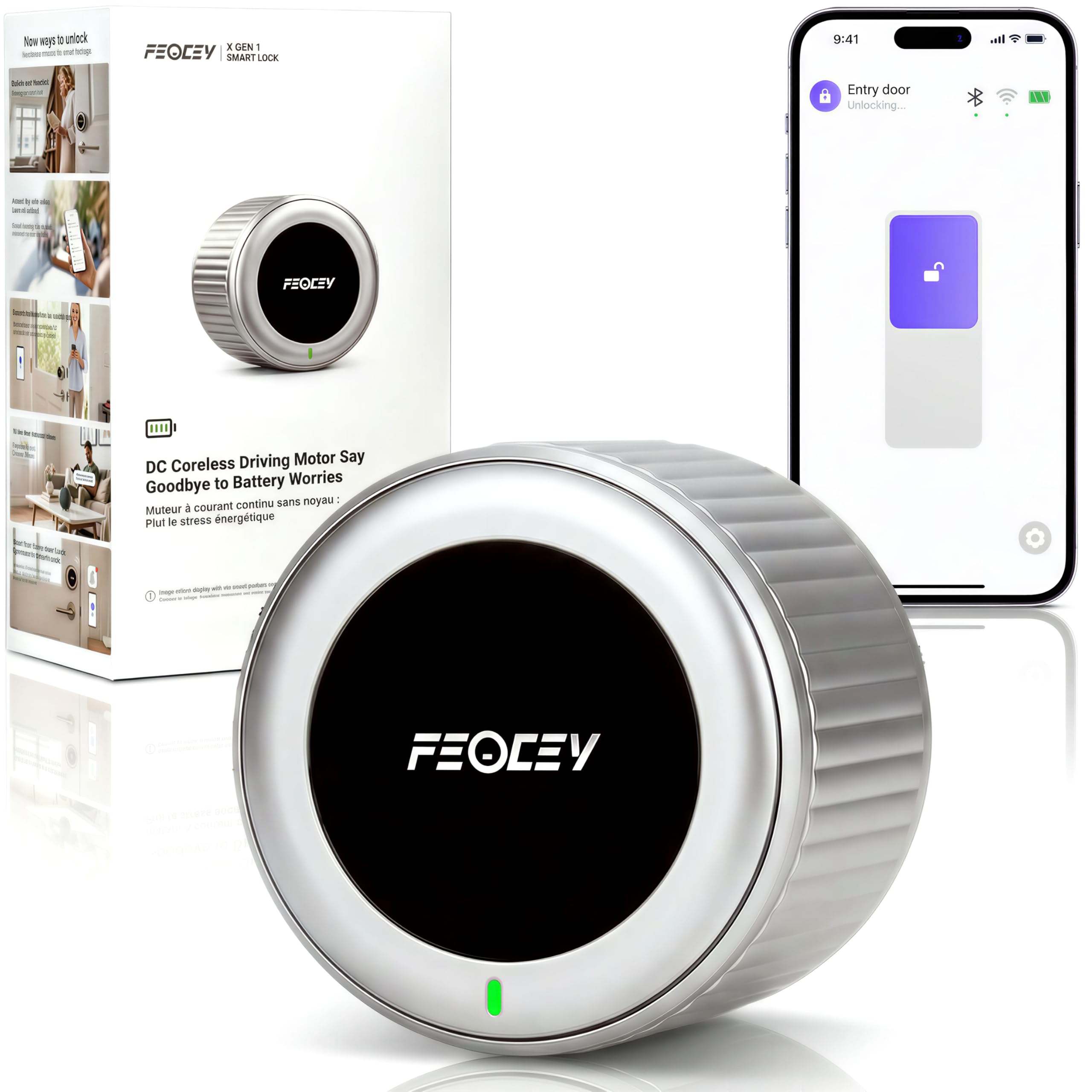10-Month battery. No drill, keep original keys. Keyless entry, auto-lock, door ajar alert. Works with Alexa. Silver Retrofit Smart Lock for Existing Deadbolt, Built-in Wi-Fi