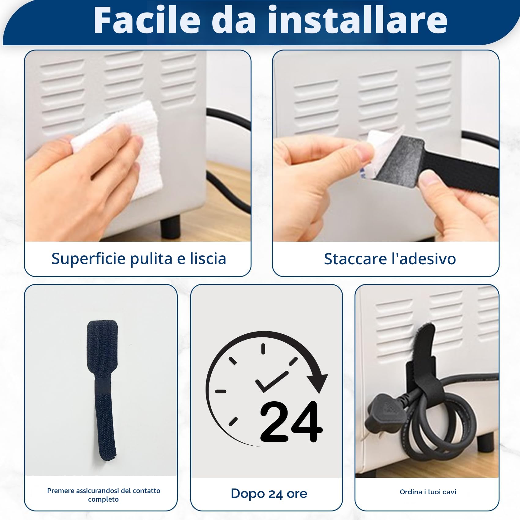Abnii 50 pezzi per la gestione dei cavi da scrivania, fascette stringicavo autoadesive in velcro, organizer per cavi da scrivania, clip per cavi per TV, catena luminosa, nero, piccolo