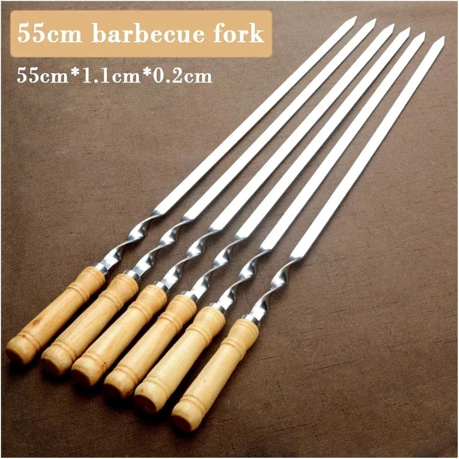 55cm BBQ Skewers Long Handle Shish Kebab Barbecue Grill Sticks Wood Fork Stainless Steel Outdoor Needle Bags