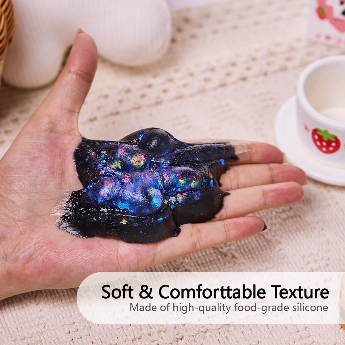 Transparent Black Paw Squishy Squeeze Toy, Kawaii Stress Relief Fidget Sensory, Soft Silicone Squeeze Gifts for Kids Adults Party Favors (Blue)