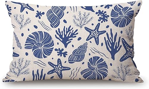 Sea Shells - Funda de almohada lumbar de 12 x 20 pulgadas, decorativa, para dormitorio, sala de estar, corales, funda de cojín rectangular para