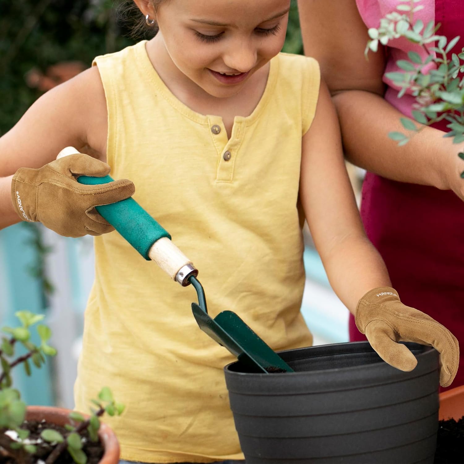 HLDD HANDLANDY Kids Gardening Gloves, Childrens Leather Work Gloves for Boys Girls Age 2-11, Great Gift for Yard Work