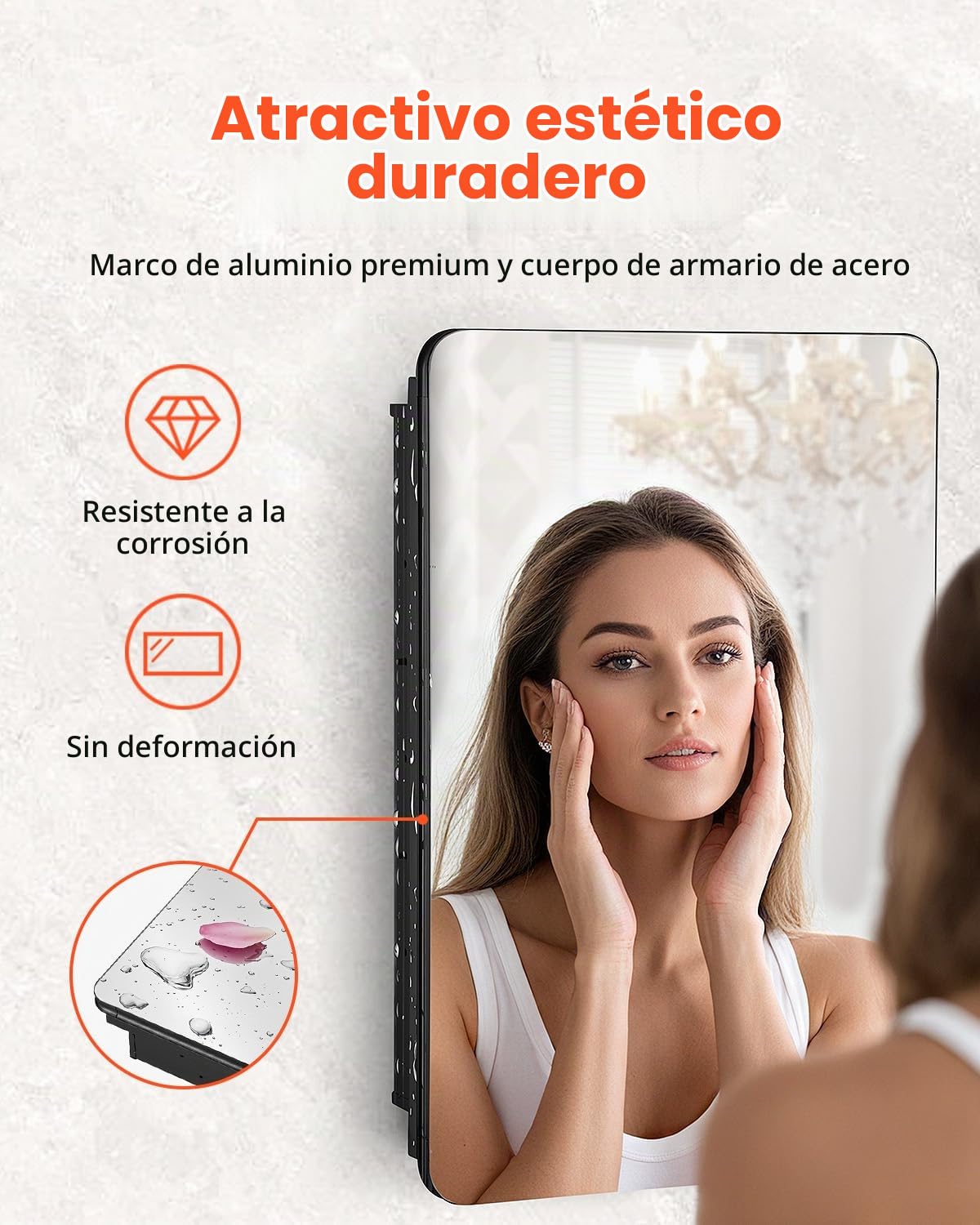 VEVOR Botiquín con Espejo para Baño con Puerta de Espejo y Estantes de Vidrio Ajustables, Instalación Empotrada y Montada en Pared, Marco Aluminio, Organizador de Almacenamiento, 406 x 128 x 610 mm