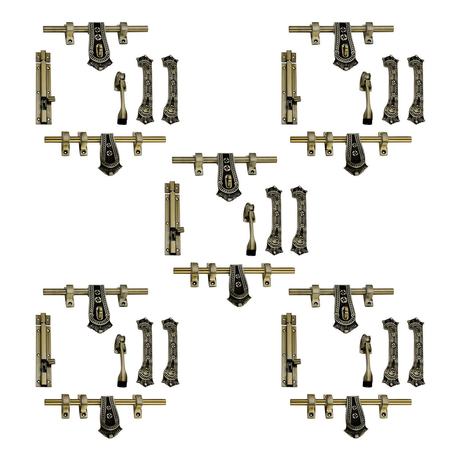 Peppa™ Door Kit Antique Brass Finish Standard Size Door Fitting Accessories Kit (Front Aldrop,Back Latch,Two Handles, Door Stopper &Tower Bolt, Golden, 6 Count) (Maharaja) Pack of 5 (B09H3VK655) Amazon Price History, Amazon Price Tracker
