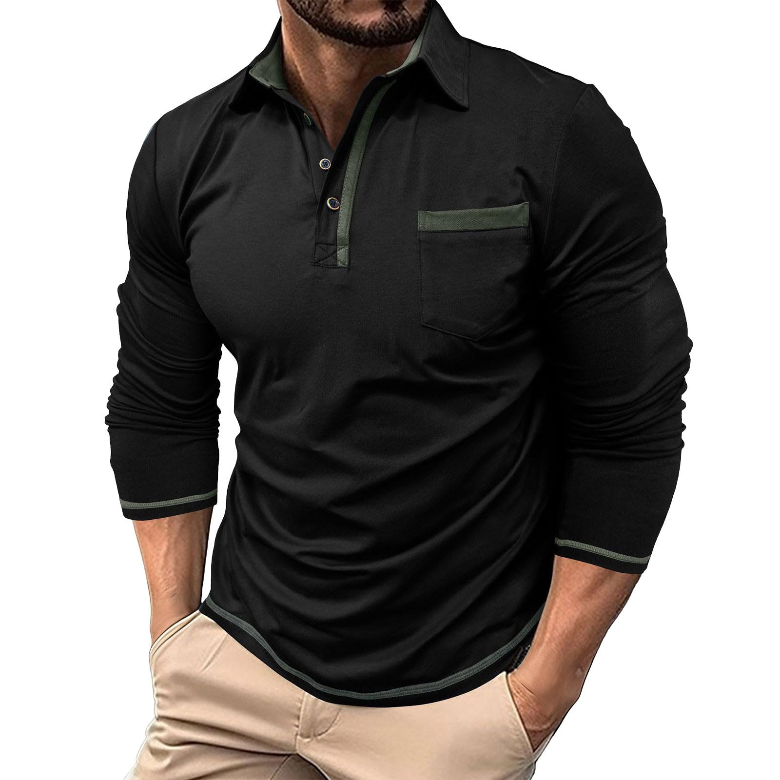 Polo Homme Manche Longue Habit Décontracté Polo Manche Longue Homme Confortable Haut Quotidien Tee Shirt Basique Vêtements Travail Vetement Outdoor Habit Plage Haut Doux Vêtements Extérieure Vetement