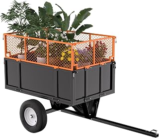 Alloy Steel ATV Light Duty Trailer 750lb - Spacious 17 cu.ft Cargo, Dual-Action Dumping, Secure Mesh Design for 30% Higher Efficiency, Foldable Fencing & Durable Build, Universal Tow Hitch