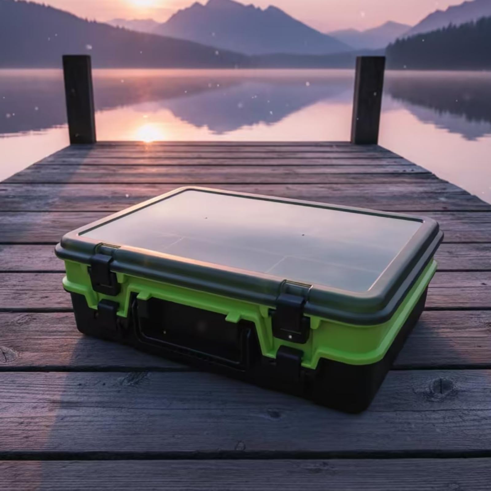 Amagogo Estuche Pesca Resistente con Tapa Transparente y Dos Niveles para Guardar Señuelos Anzuelos y Pesca con Cierre y Asa Acuada para Organizar Utensilios Pesca en Viajes, Negro