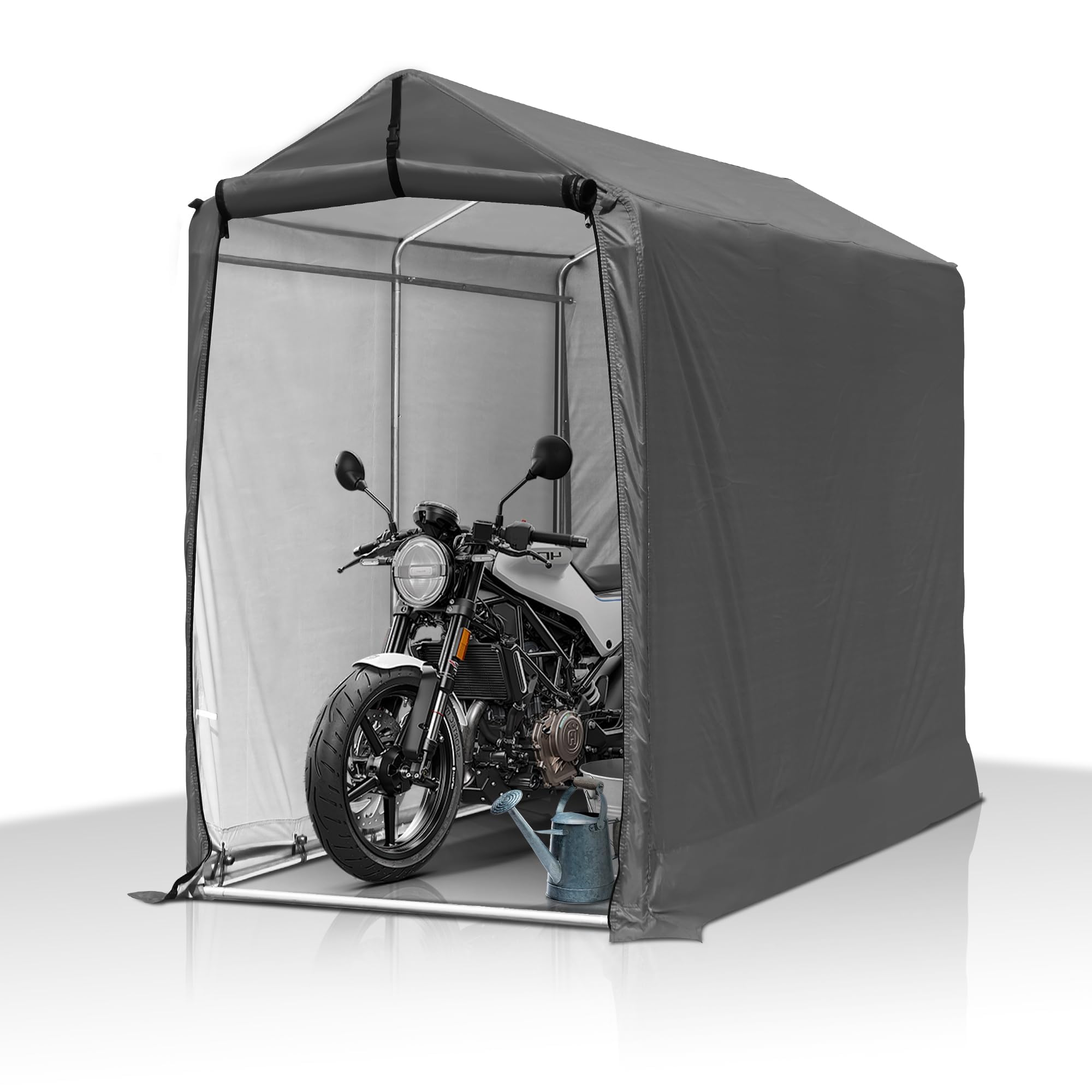 GARTOO 6 x 3ft Outdoor Cycle Storage Shelter - Bike Shed with Roll-up Door & Ventilate Window, Polyethylene Canopy Bicycle Garage for Garden, Domestic, Outdoor, Rain Shelter