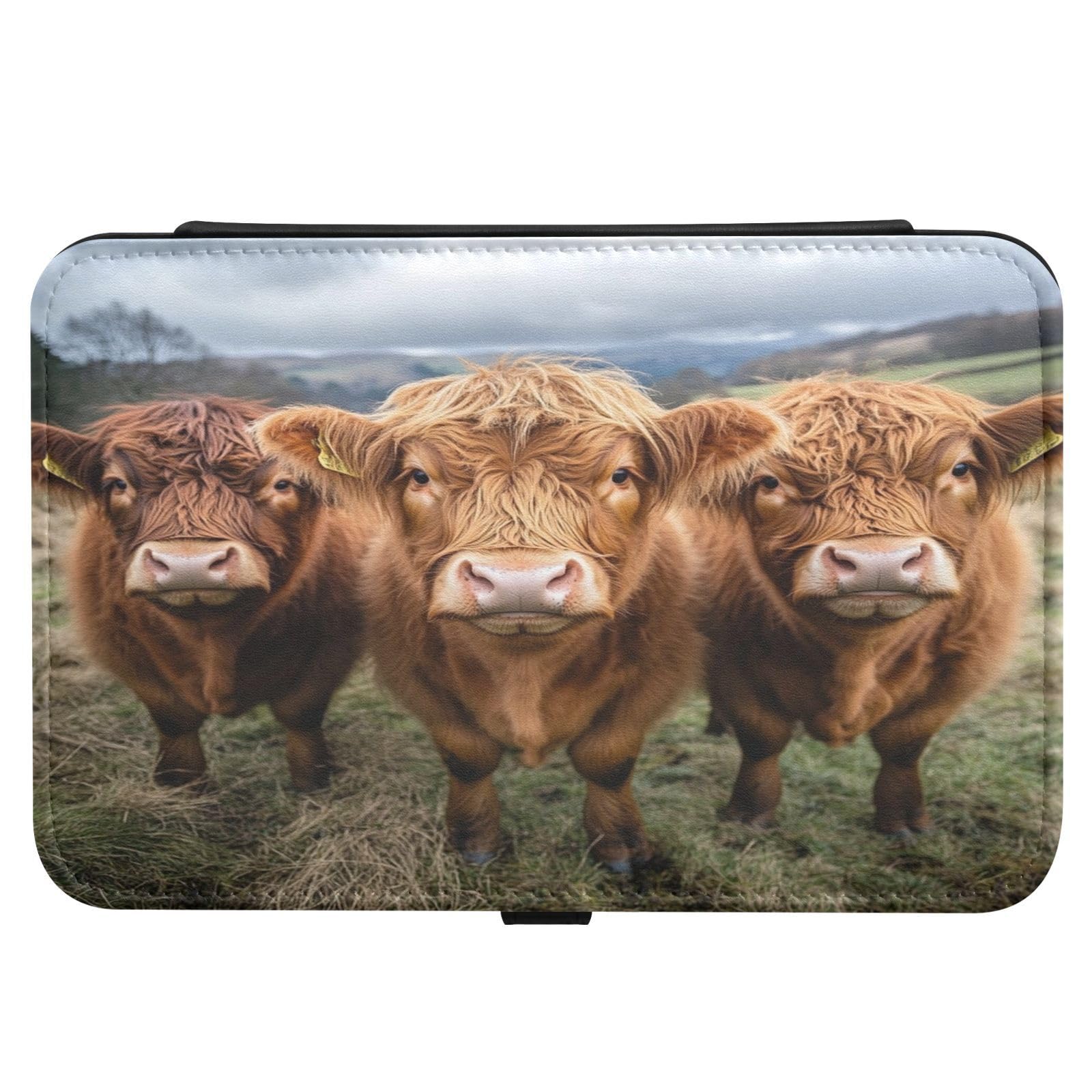 Haskirky Highland Cow Jewelry Box Portable PU Leather Travel Jewelry Organize for Women Jewelry Storage Display Holder for Ring, Necklace, Earring