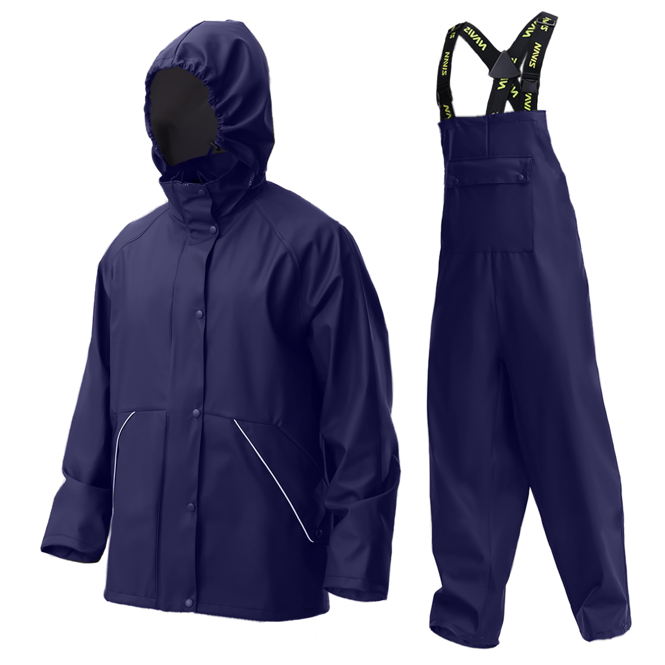 NAVIS MARINE Heavy Duty Workwear - Waterproof Jacket with Bib Pants 3 Pieces Rain Suit for Safety and Comfort