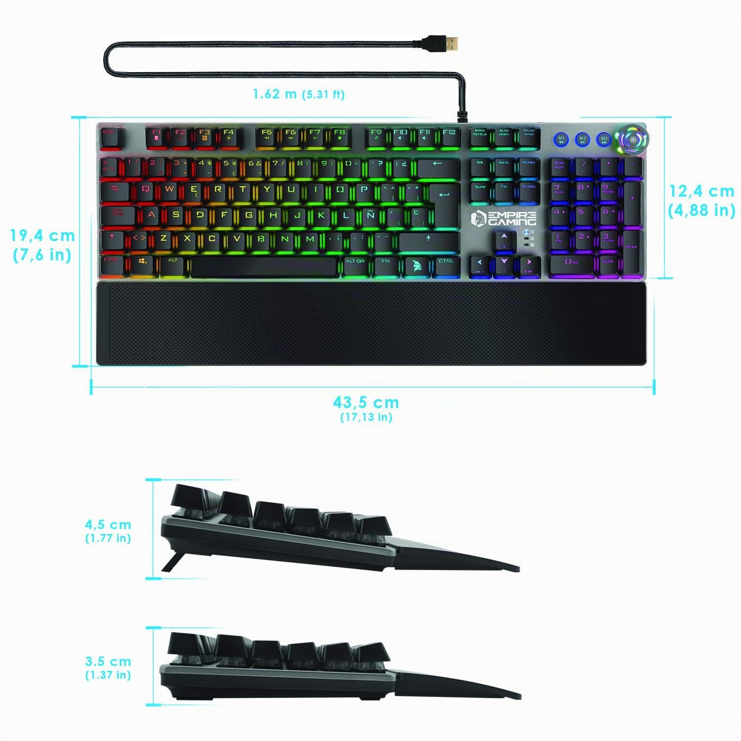 EMPIRE GAMING – Stardust Teclado Gaming Español – Teclas opto-mecánicas – Retroiluminación LED RGB – Gamer Software de programación - Reposa-muñecasextraíble (QWERTY, Español)