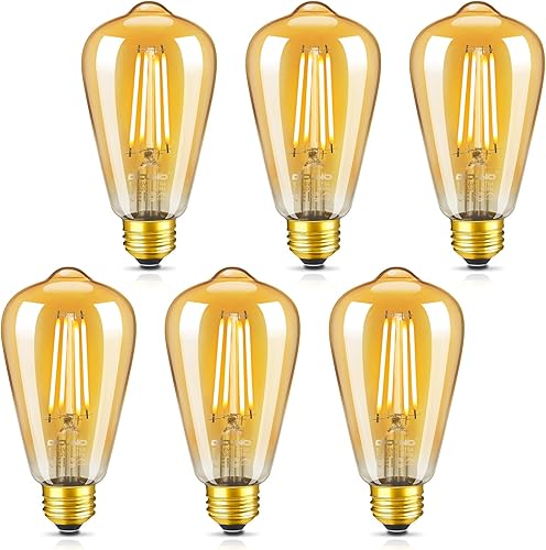 DiCUNO ST64 Edison Bombilla LED equivalente a 60 W, 6 W, ámbar blanco 2200 K, regulable, bombillas LED vintage, 600 lúmenes, base media E26 con